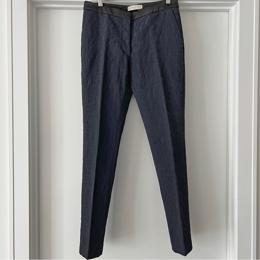 Sandro Navy and Black Embroidered Slim Trousers - Size 38
